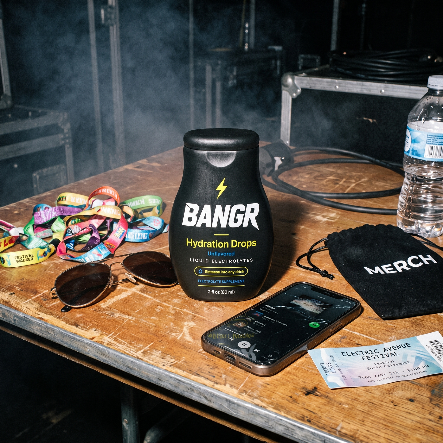 BANGR på ett bord backstage på en festival